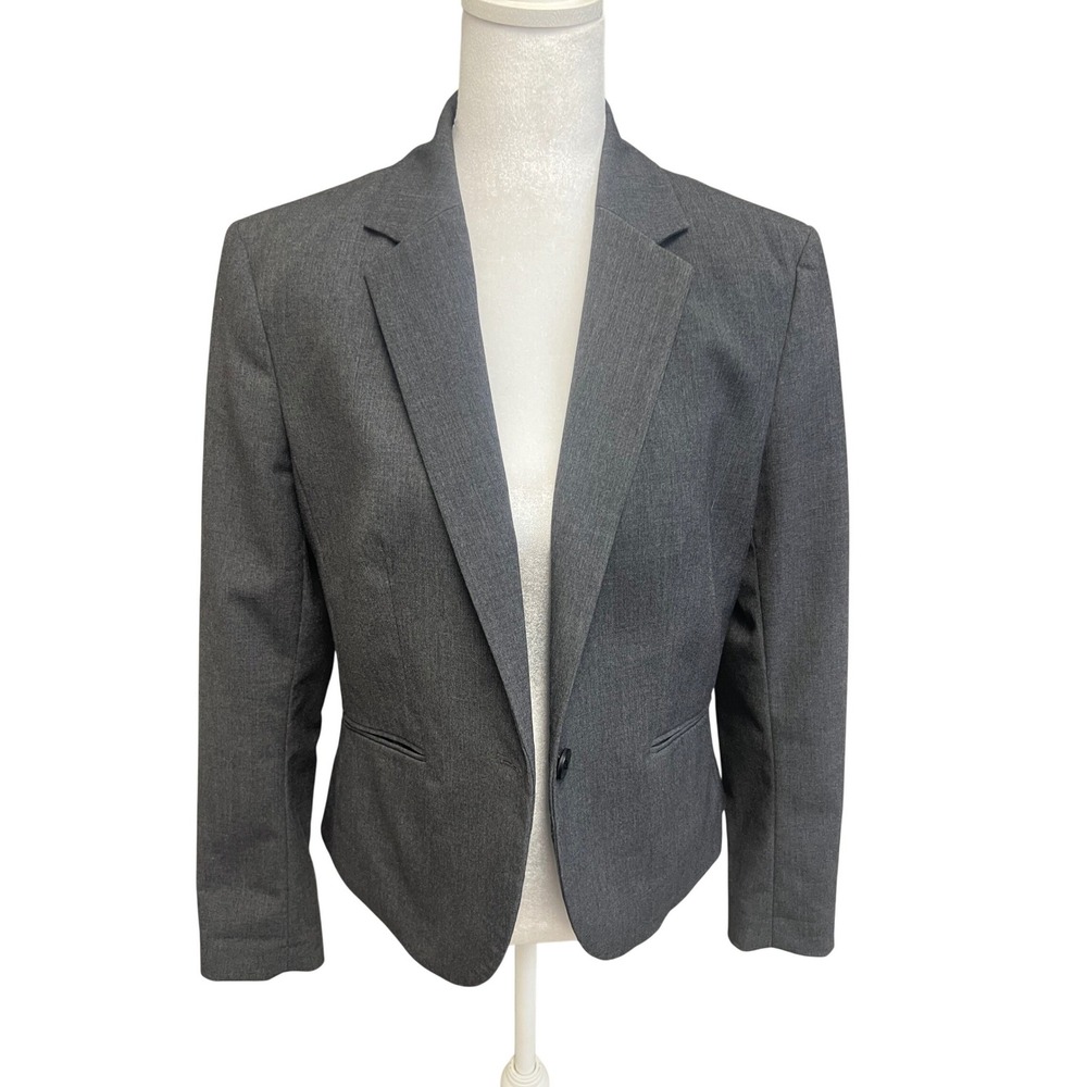 H&M Single Button Blazer Jacket Gray Sz 12 Preppy Office Career Minimalist